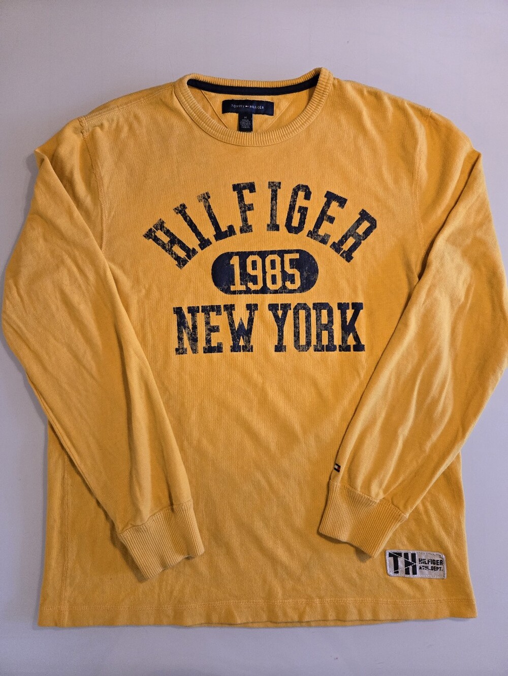 Tommy Hilfiger 1985 New York Distressed Long Sleeve Shirt Yellow M